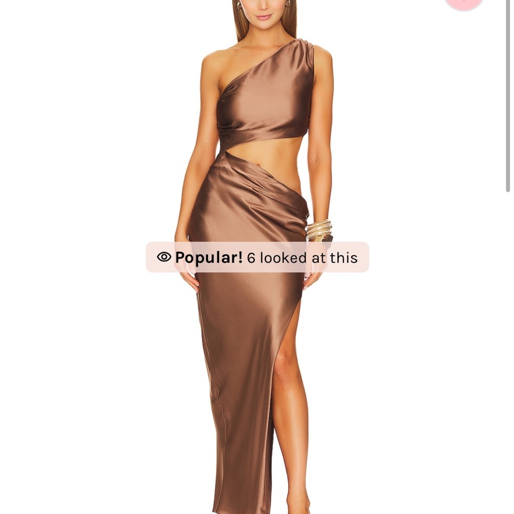 Raya one shoulder asymmetrical gown in desert